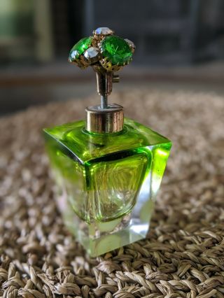 Vintage Colored Cut Glass Perfume Bottle Rhinestone Pump Sprayer