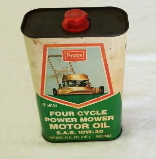 Vintage Oil Can Sears Power Mower Motor Oil Can Sae 10 W - 30