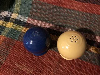 Vintage Fiesta Ware Salt And Pepper Shakers Yellow And Cobalt
