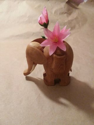 Vintage Wooden Hand Carved Mini Elephant With Movable Head