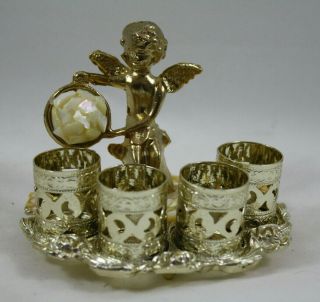 Florenza (?) Gold Tone Angel With Mother Of Pearl Lipstick Holder