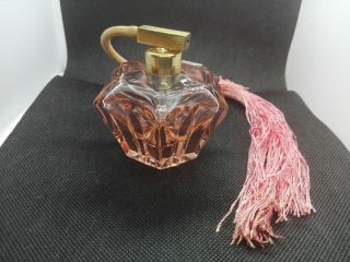 Vintage Pompadour Pink Glass Perfume Bottle With Tassel Spray Pump Atomizer