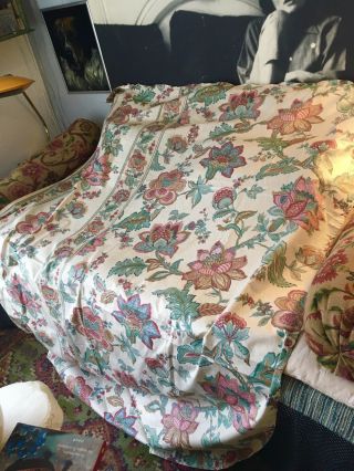 Grd Rideau Coupon Tissu Ancien Vintage Genre Boussac Fleurs Flower Cotton Fabric 3