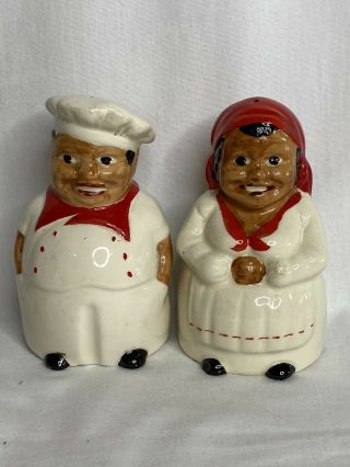 Vtg Black Americana Red And White Chef Salt Pepper Shakers