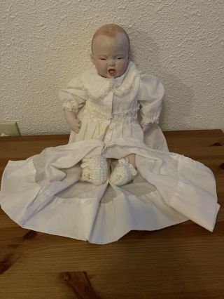 Vintage Porcelain And Cloth Baby Doll 14 Inch