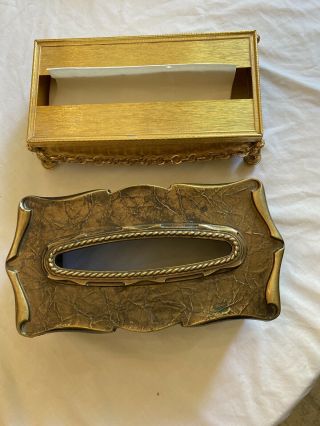 Vintage Brass Tissue Box Cover Holder Dispenser Kleenex Ornate Metal