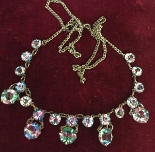 Vintage Art Deco Jewellery Gorgeous Bezel Set Glass Crystal Pendant Necklace