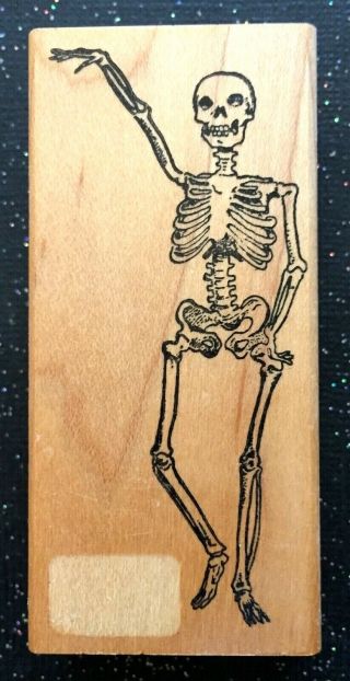 Vintage Rubber Stamp " Dancing Skeleton " By Ken Brown Stamps 3 X 1 1/4 "