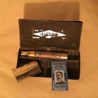 Vintage Gillette Double Edge Gold Tone Open - Comb Safety Razor & Box