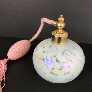 Vintage Refillable Hand - Blown Art Glass Perfume Bottle Atomizer With Tassel Pink