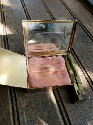 Vintage Volupte Brass Makeup Compact With Mirror Lipstick & Powder Case