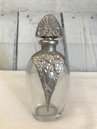 Fabulous Vintage Glass Perfume Bottle With Gold Overlay - Nude Woman Figure
