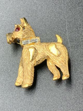 Vintage Rhinestone Schnauzer Dog Pin Brooch Gold Tone