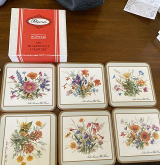 Vintage Pimpernel Six Traditional Coasters North American Wild Flowers - No Box