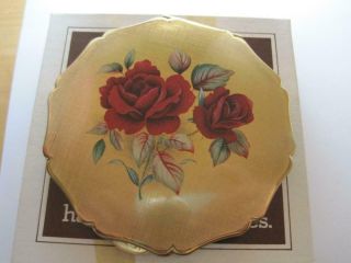 Vintage Stratton England Mirrored Compact With Box Enamel Roses