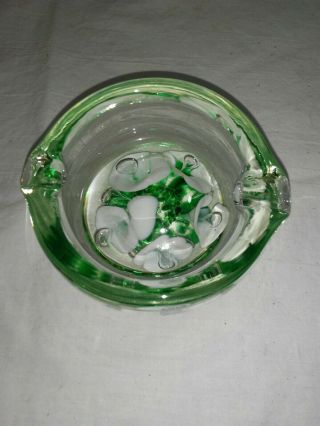 Vtg Joe St Clair Glass Ashtray Paperweight Bubbles White Lilly