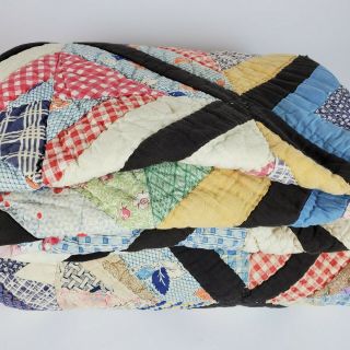 Vintage Handmade Mid Century Boho Patchwork Project Quilt Blanket Colorful 60x74