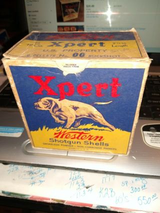 Vintage Western Xpert Shotgun Shot Shell Box 12 Ga Pointer Hunting Dog