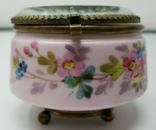 Hand Painted Porcelain Trinket Box With Cut Glass Lid