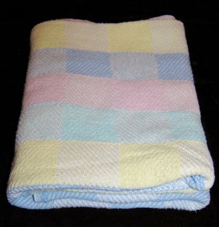 Pastel Baby Blanket Woven 100 Cotton Vintage Crib Stroller Usa 33