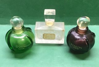 3 Mini Christian Dior Mini Perfume Bottles,  Two Poison Cologne,  One Miss Dior