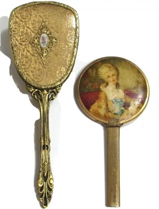 Mid Century Victorian Hairbrush And Hand Mirror Vanity Dresser Set Ornate Gold