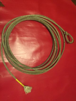 Vintage Twisted Rawhide Lariat Lasso Rope,  With Leather Trim -