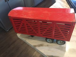 Vintage 1950’s Tonka Large Red Metal Livestock Trailer - 15 1/2” - Great Collectible