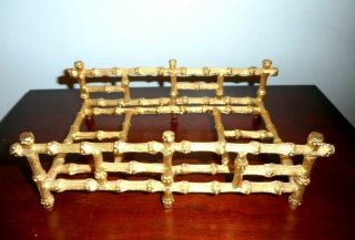 Vintage Hollywood Regency Gold Bamboo Footed Metal Tissue Box Cover Holder