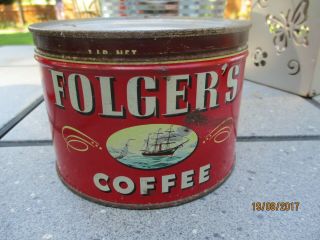 Vintage Empty Folgers Coffee Can 1 Lb