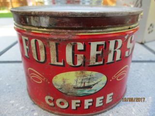 VINTAGE EMPTY Folgers COFFEE CAN 1 Lb 3