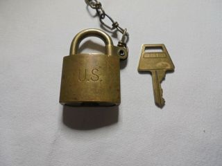 Vintage Us Military Brass Lock With Key American Lock Co.  W/ Key