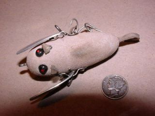 Vintage Heddon Crazy Crawler - Flocked Mouse - Wooden Fishing Lure