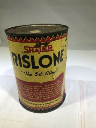 Vintage Shaler Rislone Engine Oil Quart Can Automotive Garage Memorabilia