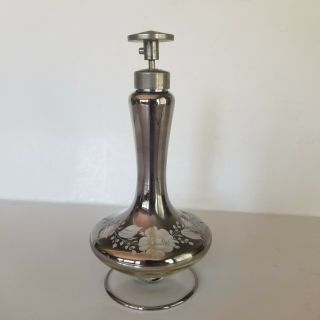 Vintage Irice Perfume Atomizer Mercury Silver Etched Flower Glass Pump Tube
