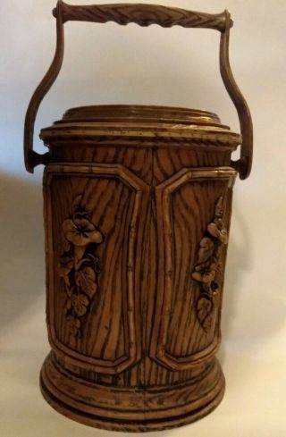 Vintage Owens Corning Tall Fiberglass Ice Bucket - Woodgrain/flower Design