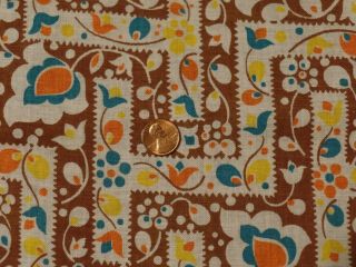 Vintage Feedsack Fabric,  Pennsylvania Dutch,  Brown/white,  Teal,  Orange,  Yellow