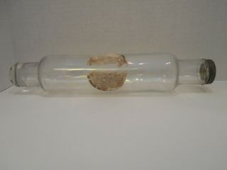 Vintage Clear Glass Rolling Pin With Metal End Cap - Copyright 1922 - 14 " Long