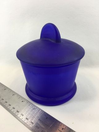 Vintage Cobalt Blue Satin Glass 4.  5” Tall Depression Glass Powder Jar With Lid