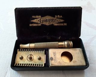 Vintage Gillette Razor Orig.  Box Usa Gold Tone Blade Keeper