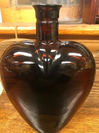 Vintage Paul Masson 8 " Amber Brown Glass Heart Shaped Liquor Bottle
