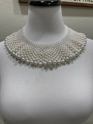 Vintage Faux Pearl Collar Necklace 2.  5” Wide Appx.  Makes A Statement