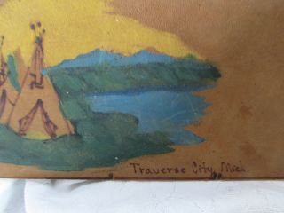 vntg hand painted leather covers souvenir SCRAPBOOK photo album Traverse City MI 2
