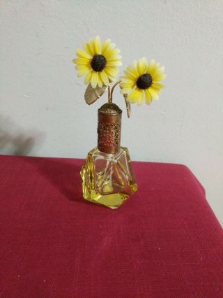 Vintage Tompadour Yellow Perfume Spray Bottle With Daisy Topper Austria