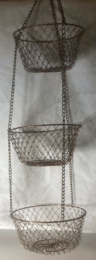 Vintage 3 Tier Wire Mesh Hanging Fruit Veggie Hanging Basket Collapsible