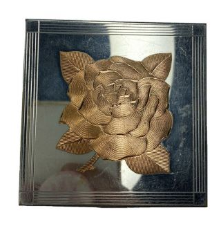 E Valupte Usa Rose Gold Silver Rose Vtg Retro Mcm Deco Compact