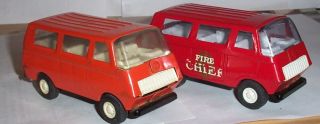 2 Vintage Toy Tonka Vans,  Fire Chief,  Pressed Steel Vehicles U.  S.  A.  Collectible