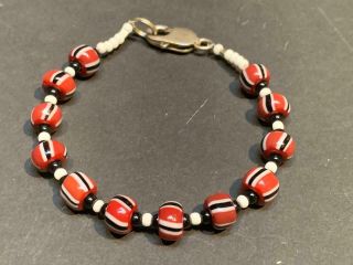 Vintage African Glass Trade Bead And Sterling Silver Bracelet