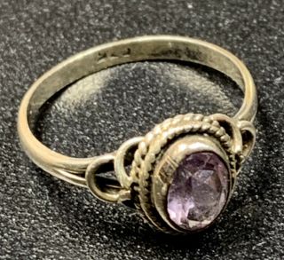 Signed 925 Vintage Ring Size 6 Amethyst Rhinestone Silver Lot2