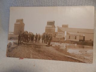 Vtg 1910 Rppc Real Photo Postcard Grain Elevators Mott North Dakota German Bank